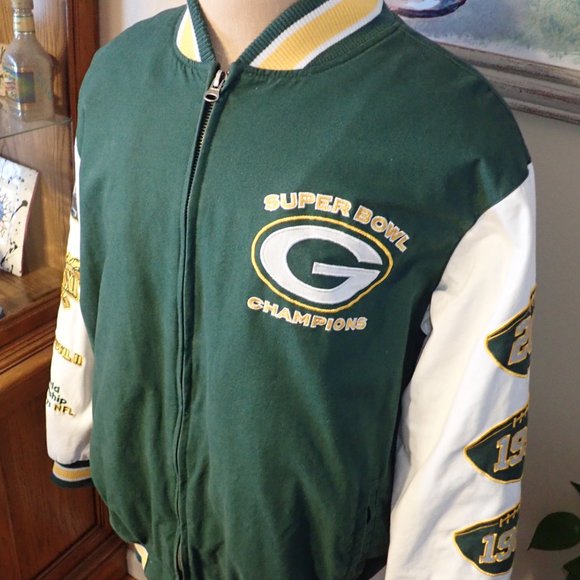 Green Bay Packers 4 Time Superbowl Winners Quilt Lined Jacket NICE - Picture 1 of 8